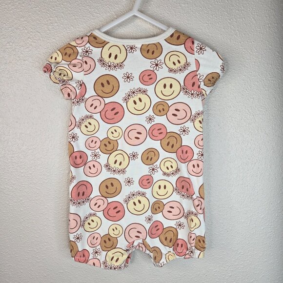 Smile Face Romper Hippie Baby Bodysuit 6 Months Pink White and Brown - Picture 7 of 8